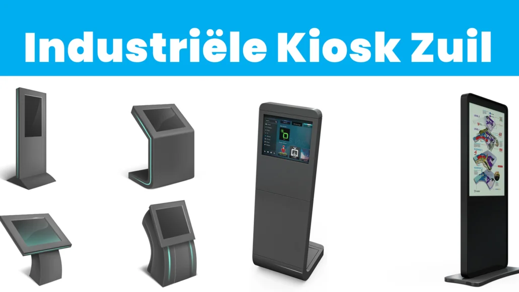 Een moderne kiosk zuil met touchscreen en informatiepaneel
