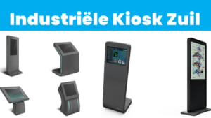 Een moderne kiosk zuil met touchscreen en informatiepaneel
